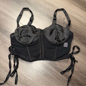 Windsor Black Mesh Satin Corset Crop Womens Top Adjustable Ties Small 25in.